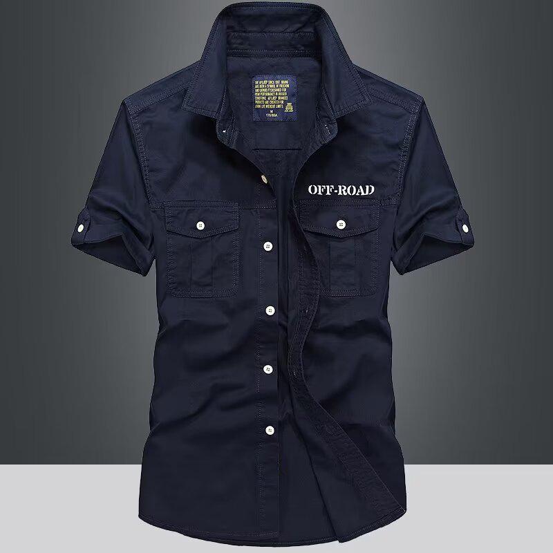 Men Multi Pockets Tooling Shirts Summer Short Sleeve Shirts High Quality Men Cotton Casual Shirts Size 5XL