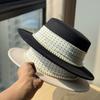 Nouveau Style Élégant à la Française Style Pois Perle Chapeau Plat pour Femmes Automne Hiver Voyage Bord de Mer Chapeau de Plage Laine