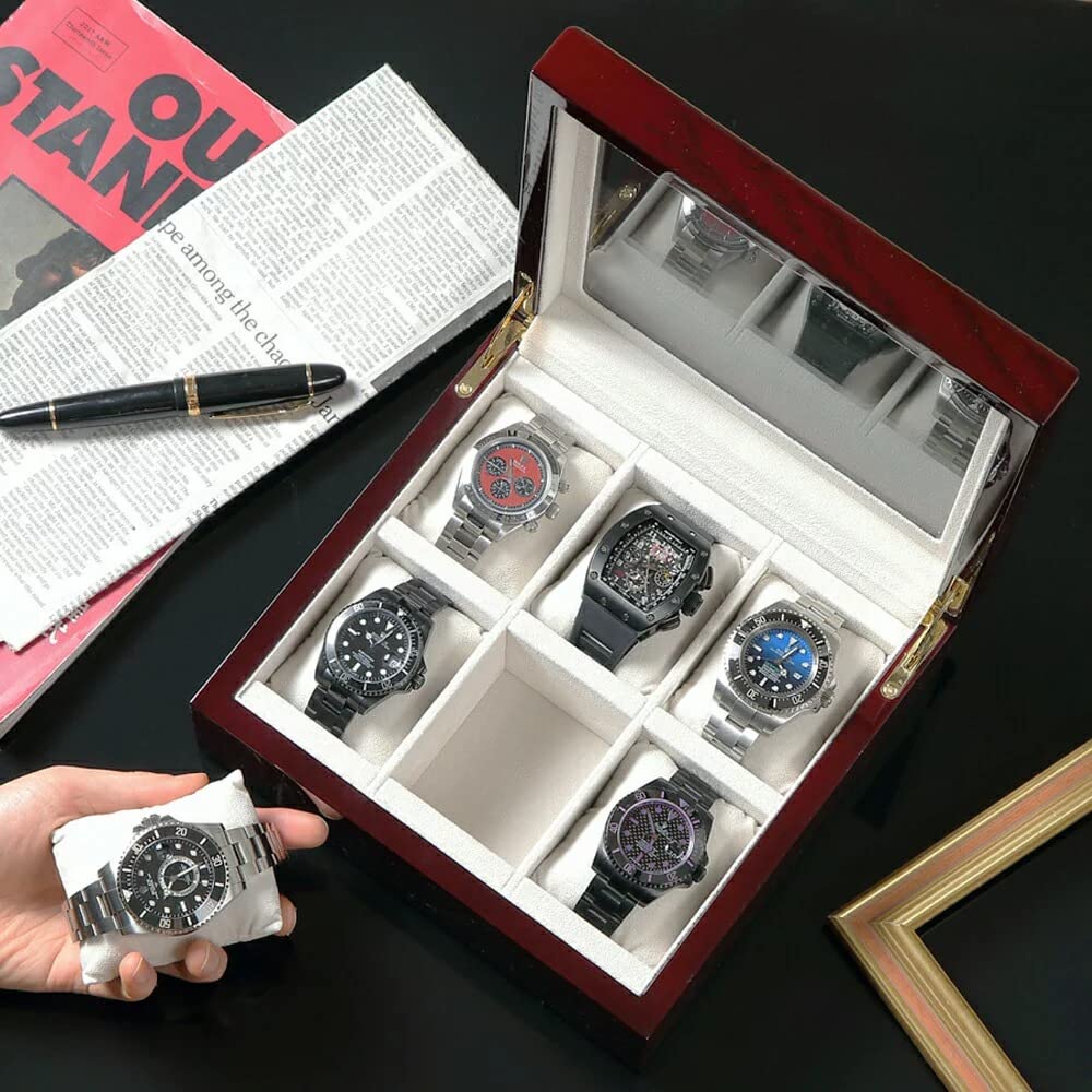 IGIMI Watch Holds 6 Wooden with Brown Wood Grain Labor Appreciation Box, Watches, Window, Pattern, Senari,