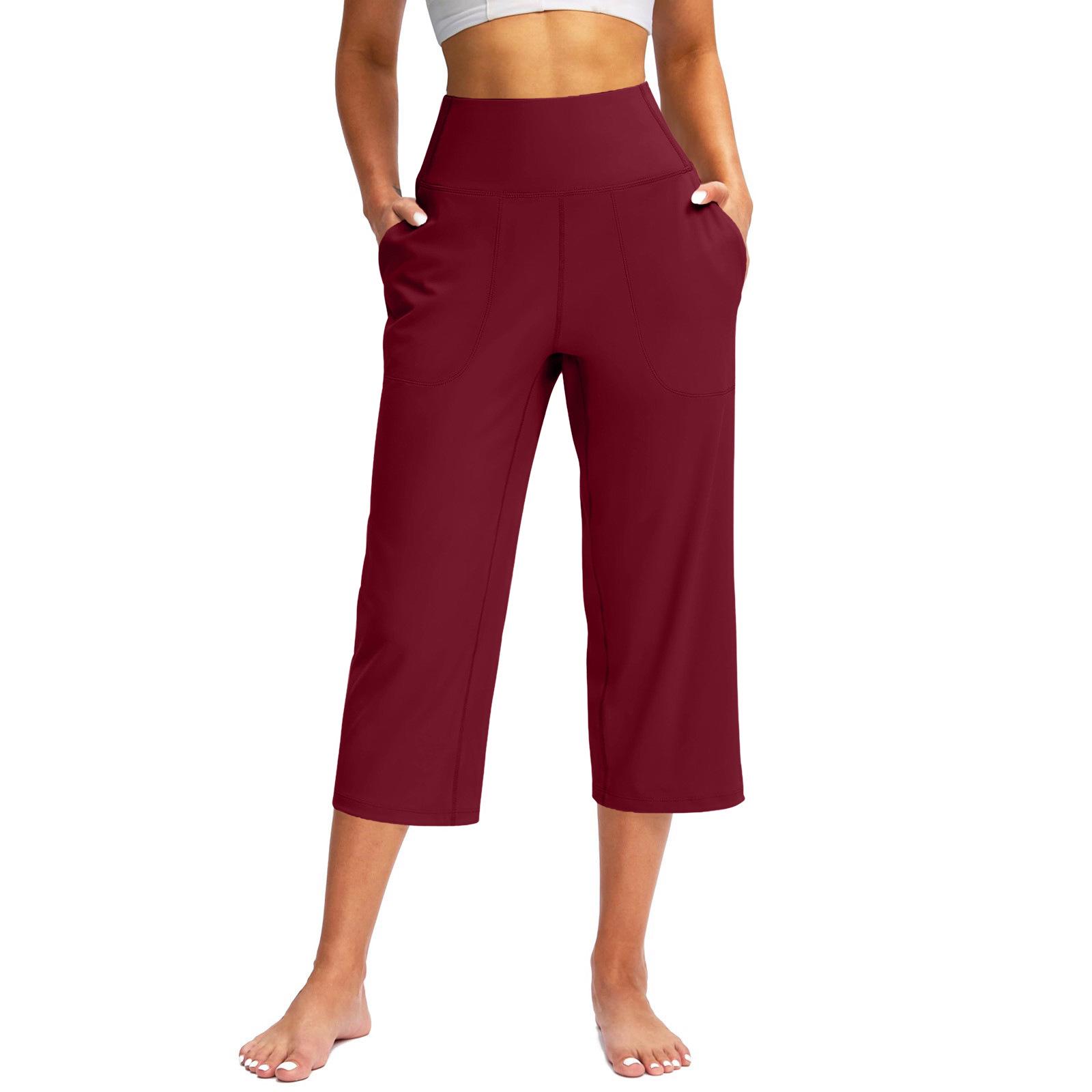 

2026 Women s High-Waist Wide Leg Yoga Pants with Pockets and Tummy Control. 3XL вина червоного кольору