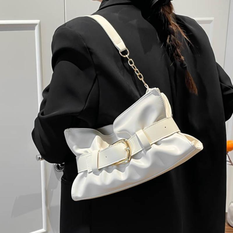 Luxury Retro Belt Buckle Shoulder Bag Soft Pleated Handbag Solid Color Elegant Women's Underarm Bag Fashion Versatile Clutch Bag