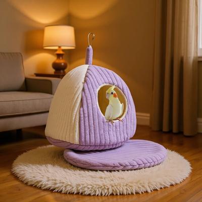 Hanging Birds Nest Winter Warm Parrot Nest with Mat Birdcage Plush Hammock Bed for Parakeets