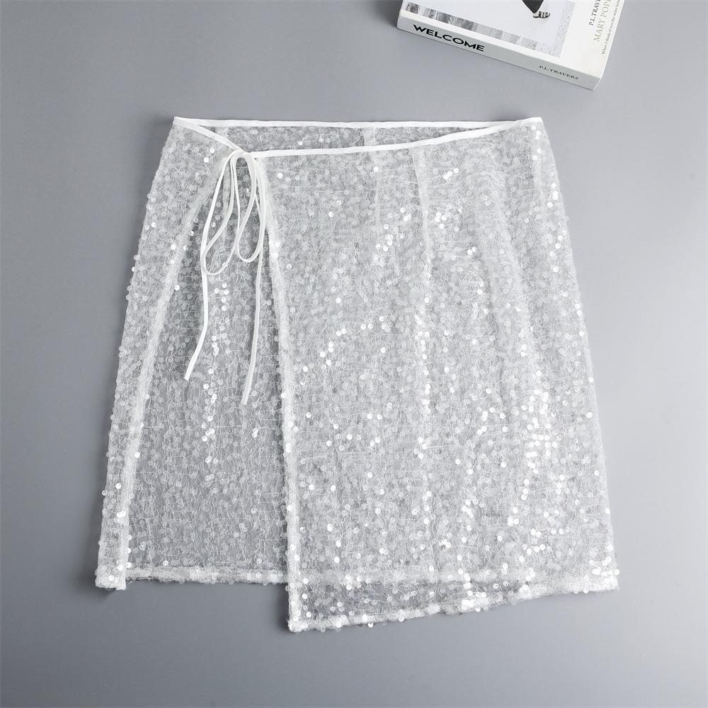 Mesh Sequined Lace Skirt Women'S Floral Stacked Skirt Hem, Hip Cover, Fart Curtain Skirt Tide