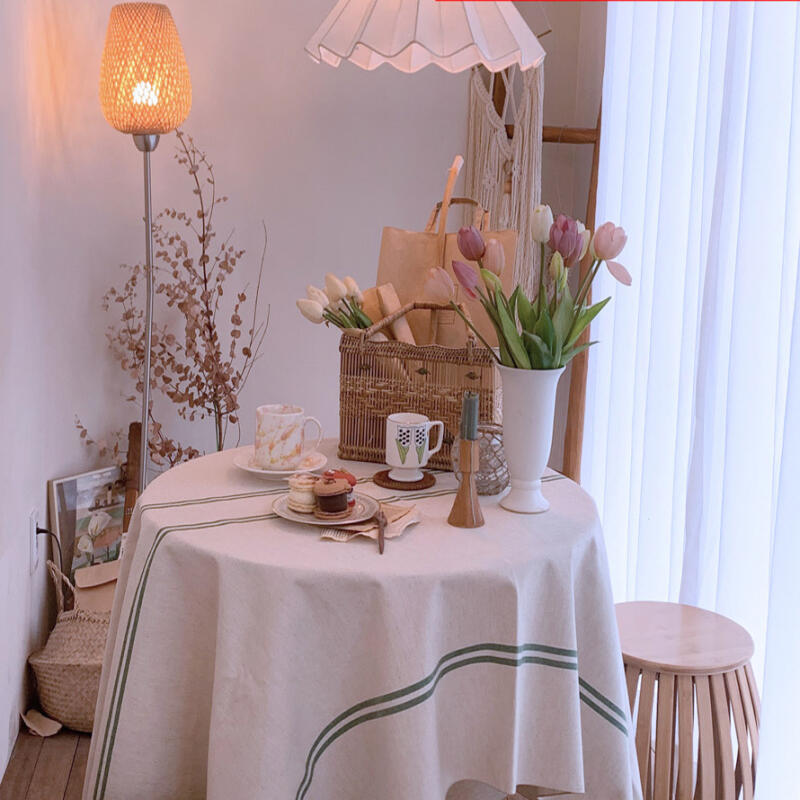 Linen Double Stripe Waterproof Tablecloth 2-Person Square