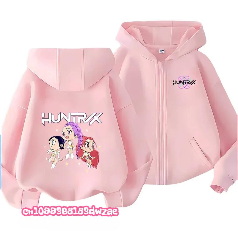 KPop Demon Hunters Zipper Hoodie Cartoon Girls Coat Fashion Thin Clothes Purple Autumn Hoodie Jacket Kids Anime Sweatshirt Gift