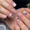 24Pcs Short French Tip False Nails Shimmer Ballet Nail Art Full Cover Sheer Press On Manicure Tips For Girls Daily Wear