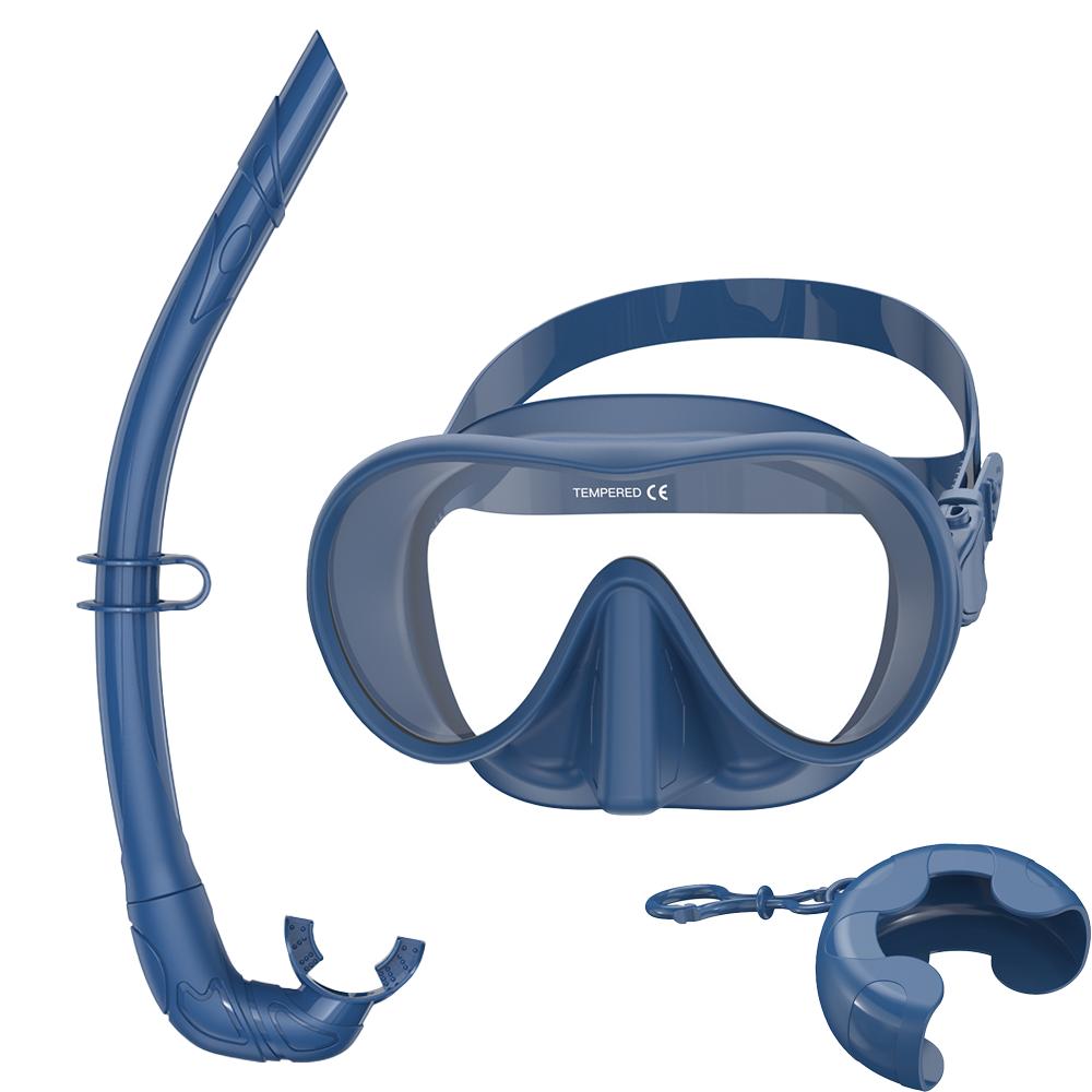 HD Panoramisk Ramlös Dykmask Våt Snorkelset Med BC-Ficka Ultravid Sikt Härdat Glas Simglasögon för Vuxna