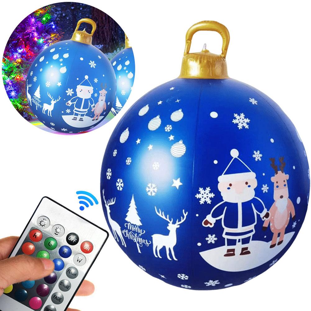 60cm Outdoor Christmas Inflatable Decorated Ball PVC Giant Big Large Balls Xmas Tree Decorations Toy Ball With Light Ornament