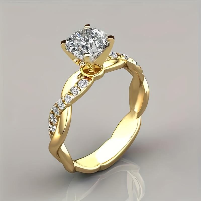 1pc Elegant Princess-Cut Synthetic Zirconia Engagement Ring - Twisted Band Design, Cubic Zirconia Accents, Perfect for Weddings, Parties, Anniversarie