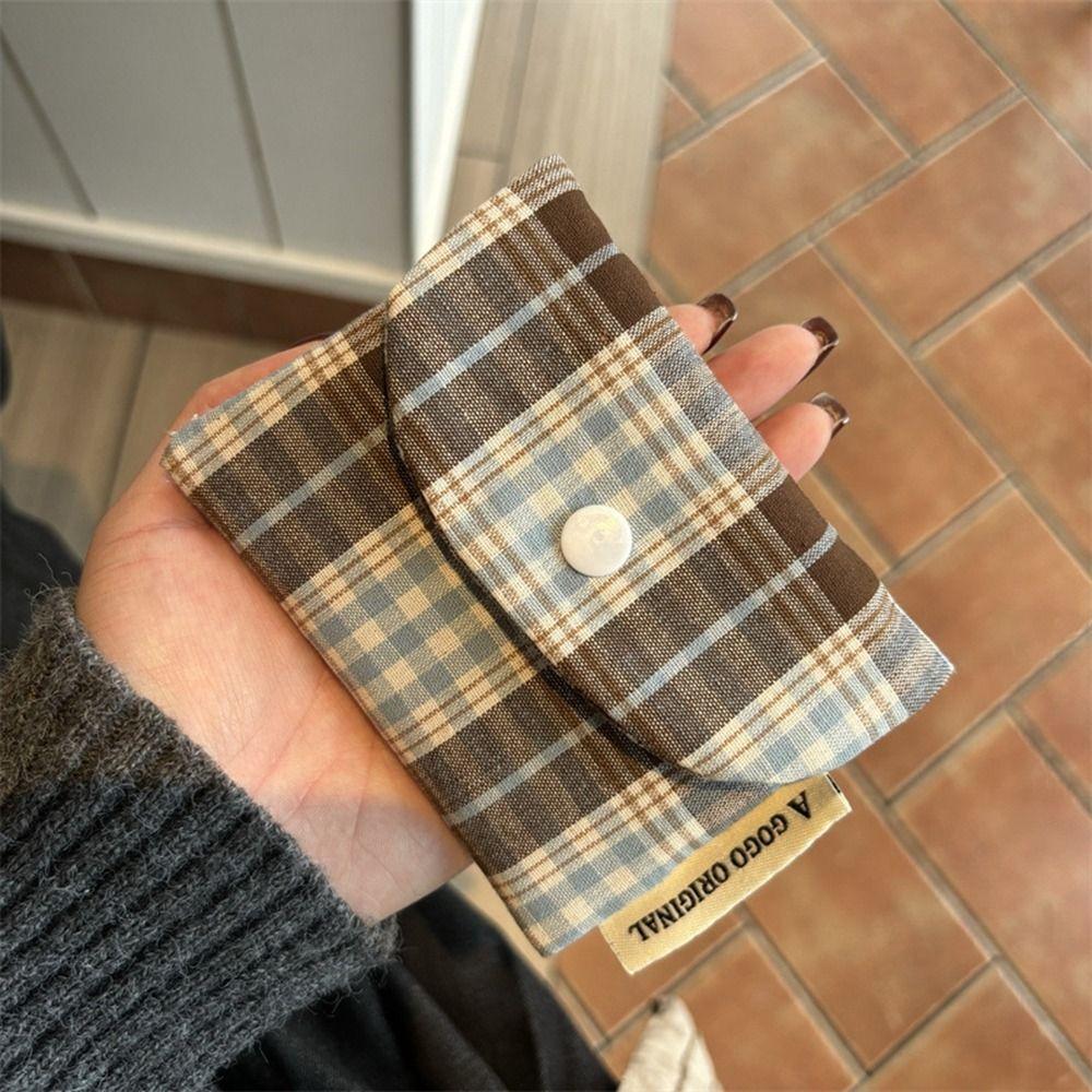 Korean Style Mini Cash Wallet Canvas Cloth Envelope Wallets Simple Retro Plaid Coin Purse  Outdoor
