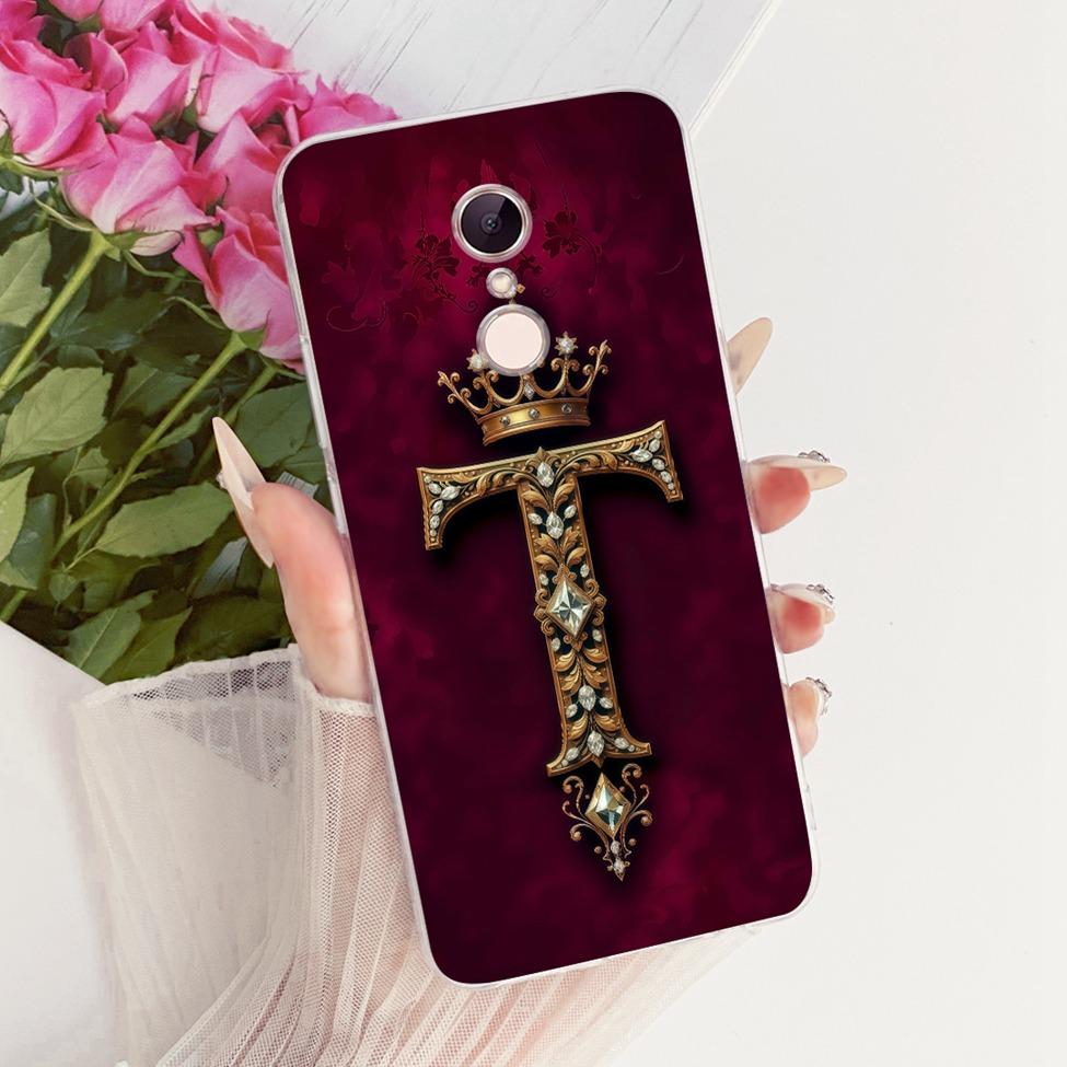 For Redmi 5 Case Cover Transparent Luxury Crown A-Z Letters 2D Flat Pattern Soft Casing For Redmi MDG1 MDI1