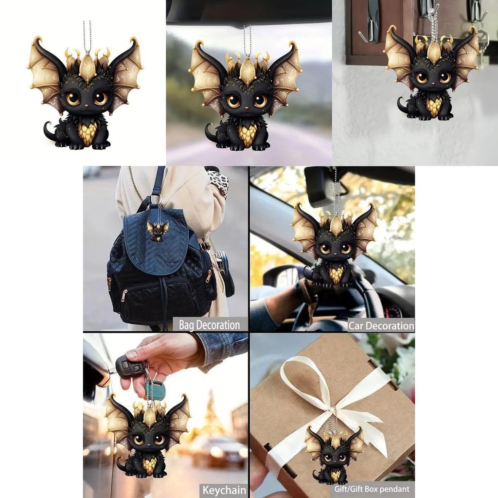 Car Decor Acrylic Flat Surface Black Dragon Pendant With Cartoon Style For Vehicle Interior Enhancement