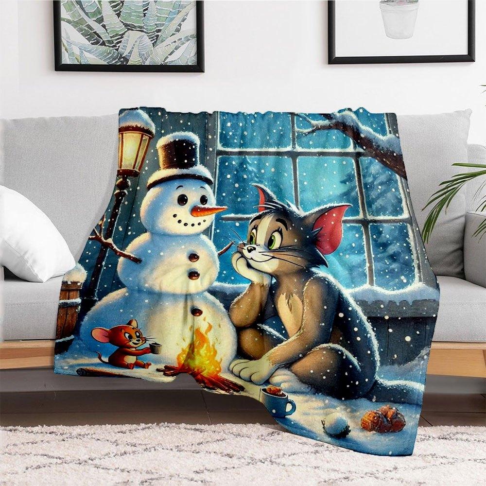Tom & Jerry Winter Snowman Wall Art Print PosterBlanket Flannel Throw Blanket for Sofa, Bed, Travel, Camping, Office