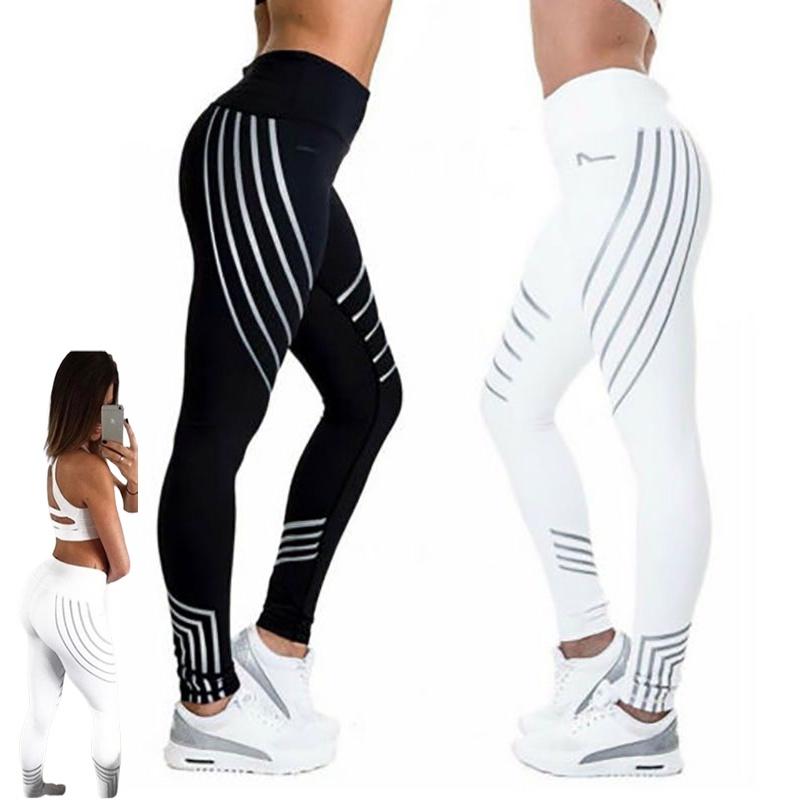 Leggings Taille Haute Femme Bande Réfléchissante Pantalon d'Entraînement Pantalon de Yoga Sport Fitness Sexy