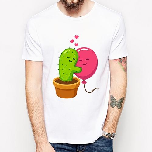 Newest Cactus Hug Balloon Printed Unisex Tshirt Short Sleeve Funny Cartoon Tops Classic Tee Cool Design T Shirts