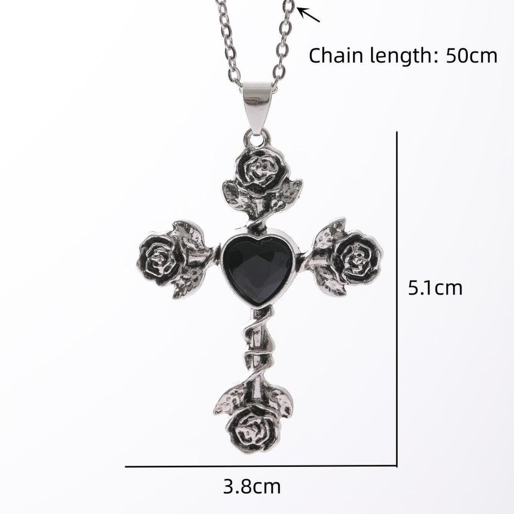 Gothic Heart Cross Pendant Necklace With Alloy Dark Theme For Men And Women