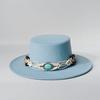 TurquoiseFedora Hat Women Men Autumn Winter Classic Felt Wide Brim Flat Top Jazz Panama Hat Casual Party Church Hat