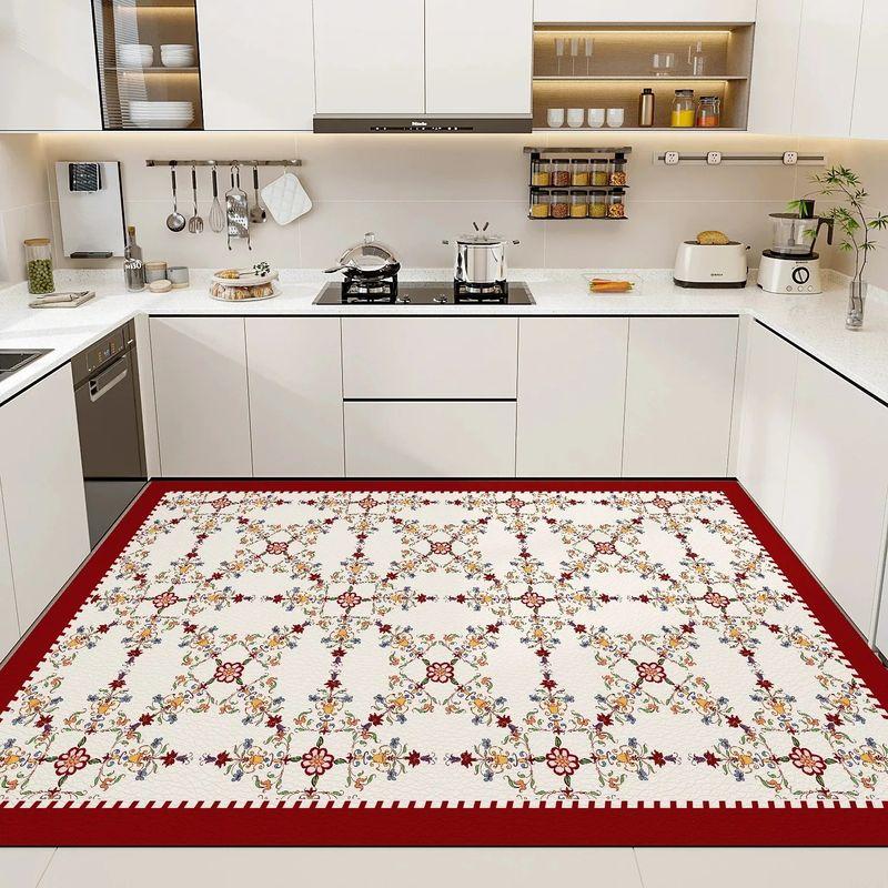 VIKAMA Vintage Floral Border Kitchen Rug, Non-Slip and Washable Living Room Mat, Kitchen, Dining Room, and Entryway Home Decor