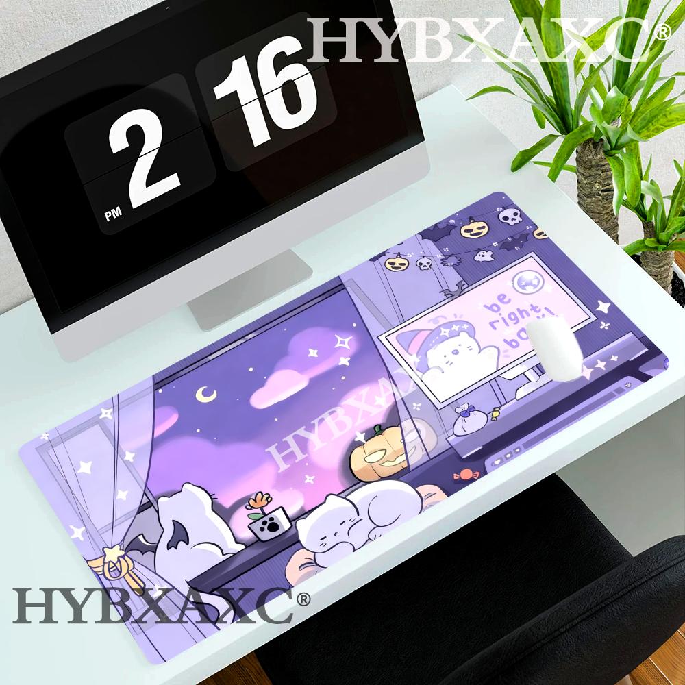 HYBXAXC Cute White Cat and Halloween Design Mouse Pad Gaming Mats Rubber Antislip Durable Desk Accessories Keypad Desktop Pads