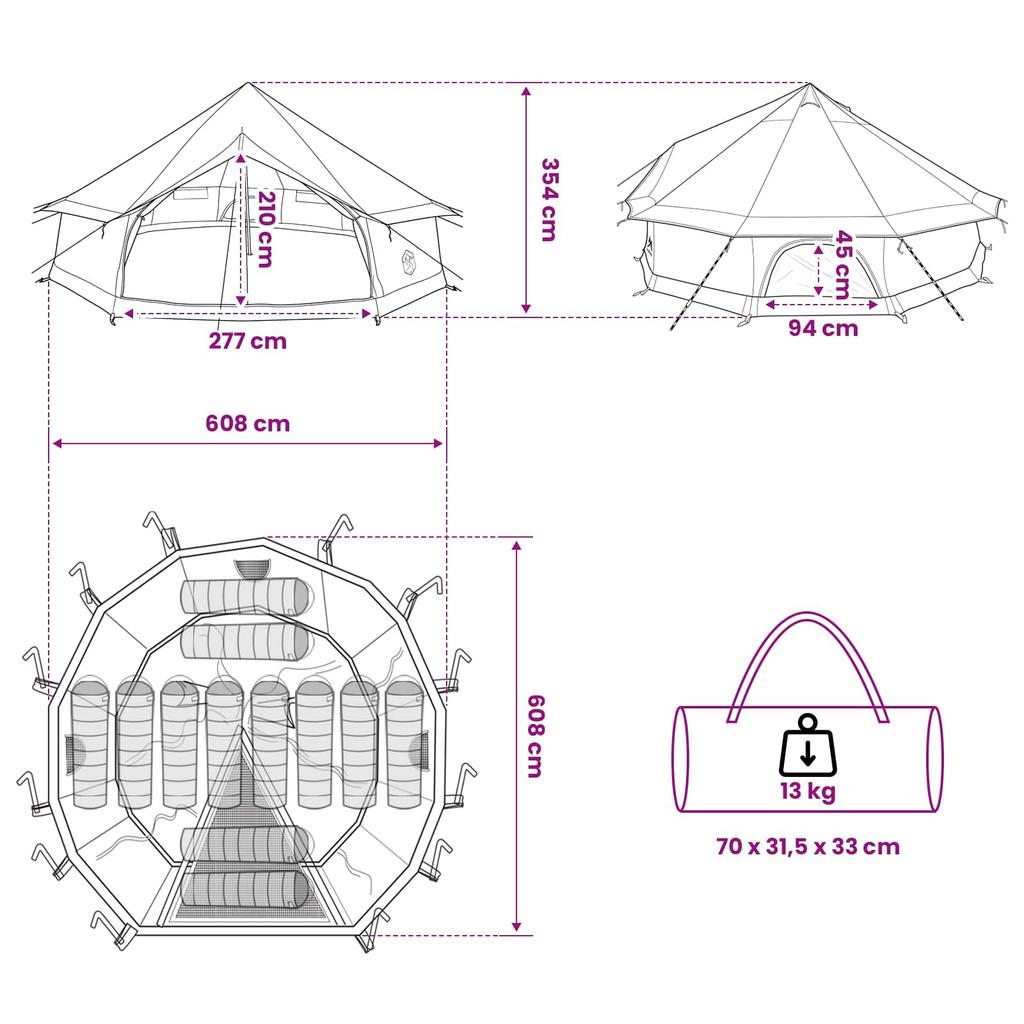 Tipi Tent Brown Grey 600 x 600 x 350 cm Polyester and Steel