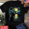 Starry Night Black Cat Shirt Van Gogh Inspired Moon Art Cat Lover T-Shirt