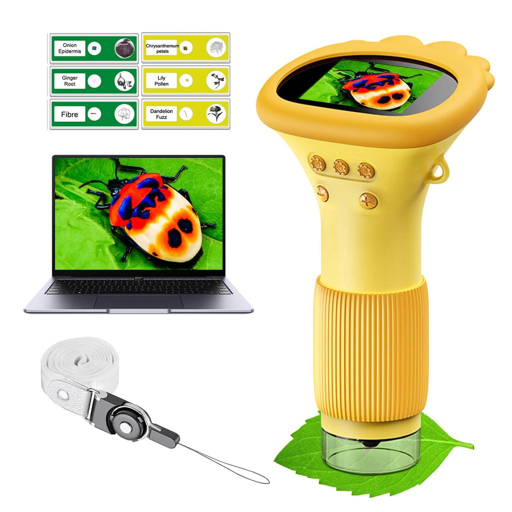1000X Kids Handheld Digital Microscope 2 Inch IPS HD Screen 2MP Camera Portable Microscope With LED Educational Science Toy