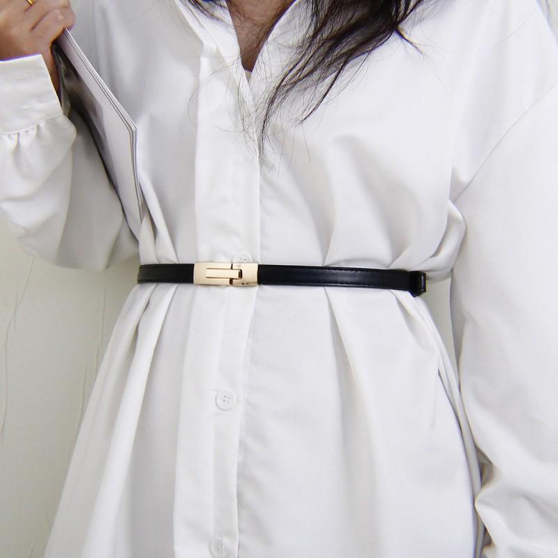 Womens Slim PU Belt With Zinc Alloy Buckle Adjustable Waistband Dresses Blazers Casual Office Wear