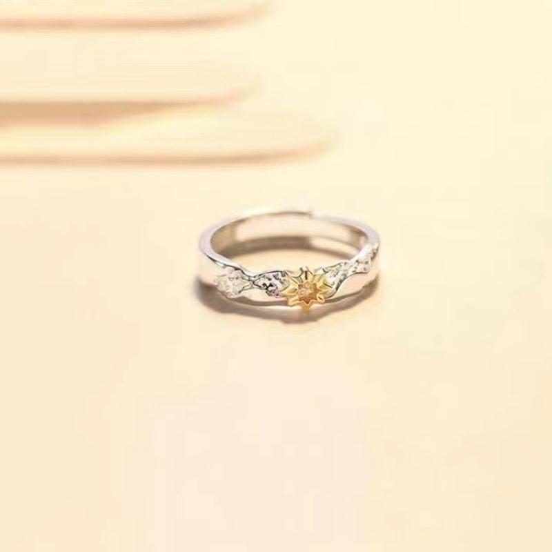 Sun Moon Open Couple Rings 18k Gold Plated Cubic Zirconia Matching Ring for Women Valentine Days Jewelry Love Gift