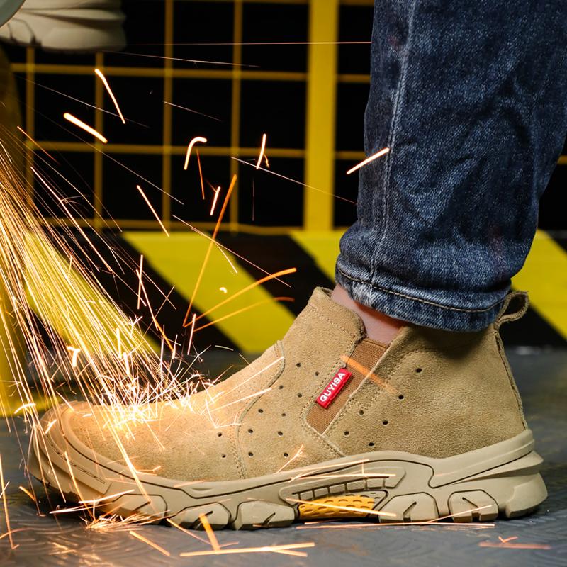 New welding shoes for Men, anti smashing, anti piercing Safety Shoes suede leather, construction site protection Work boots