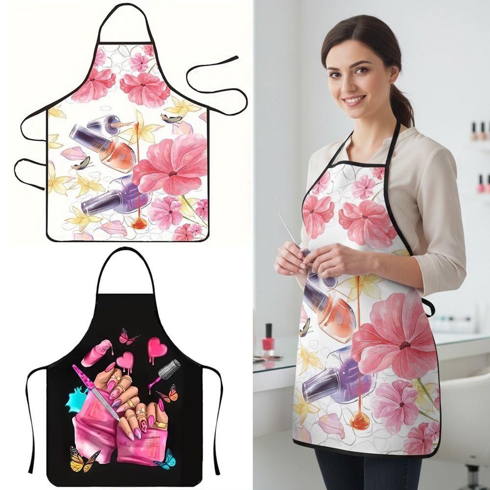 Creative Nail Polish Pattern Hairdresser Apron Waterproof Oilproof Cooking Baking Apron Bar Working Clothes For Woman Men