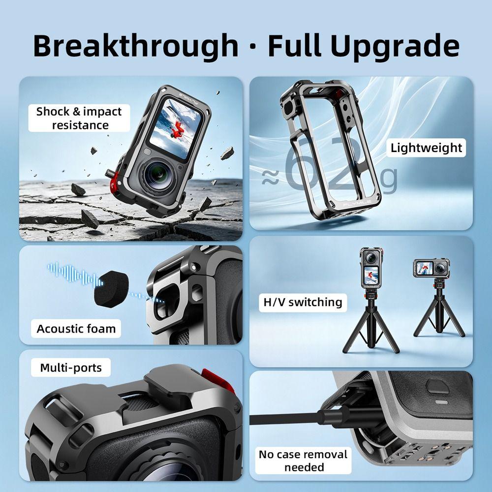 With Lens Cover Metal Frame Camera Cage for Insta360 X6 Action Camera Accessories