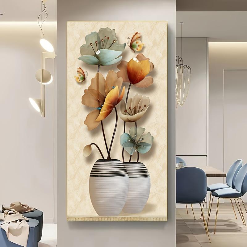 1 Stücke Retro Schmetterling Und Blumentopf Leinwand Gemälde Vintage Poster Abstrakte Kunst Blume Bilder Drucken Chinesischen Stil Wandgemälde Für Wohnzimmer