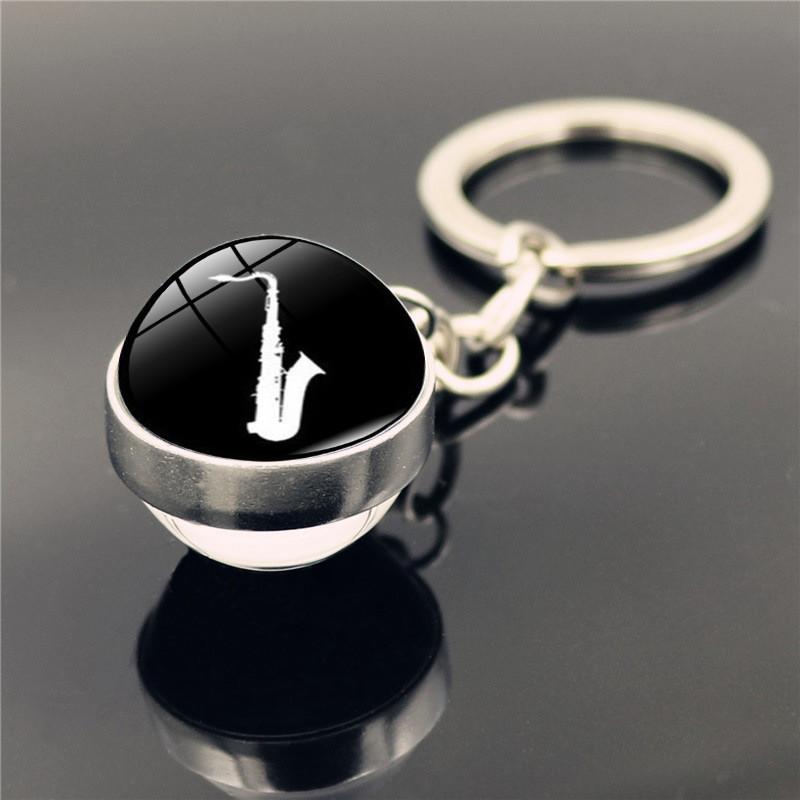 Modernes Schlichtes Design Trommelmuster Schlüsselanhänger Doppelseitiger Glasanhänger Für Musikliebhaber