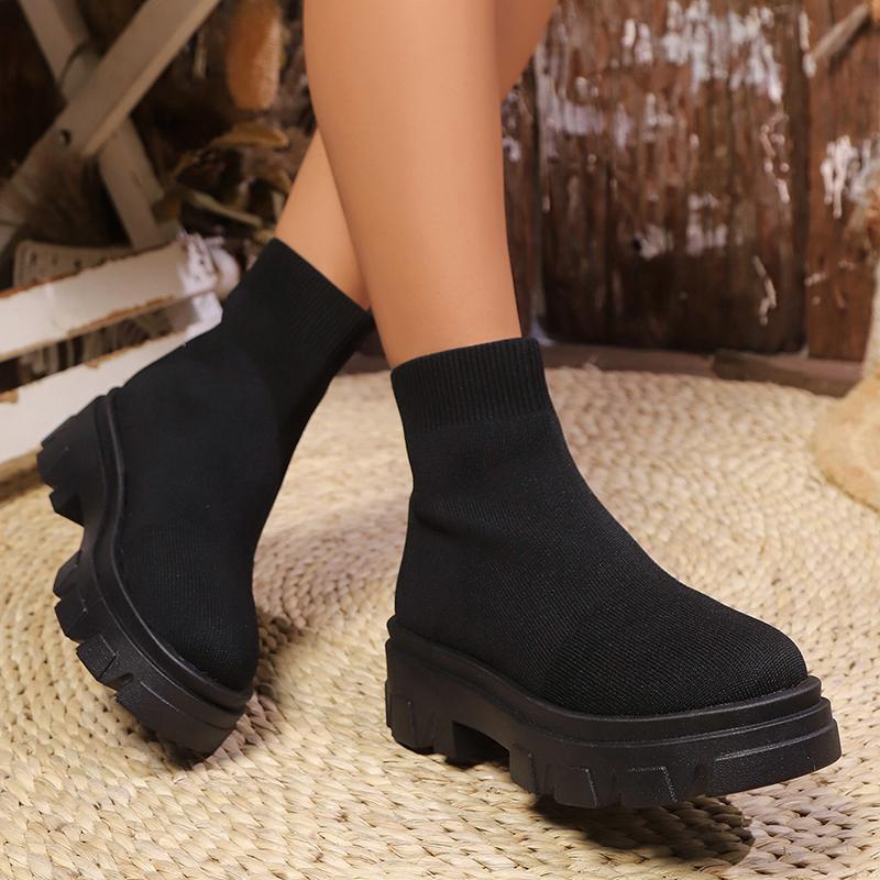 Fashion Fashion Knitting Platform Boots for Women Autumn Winter High Top Casual Socks Shoes Woman Thick Sole Non Slip Ankle Botas Mujer