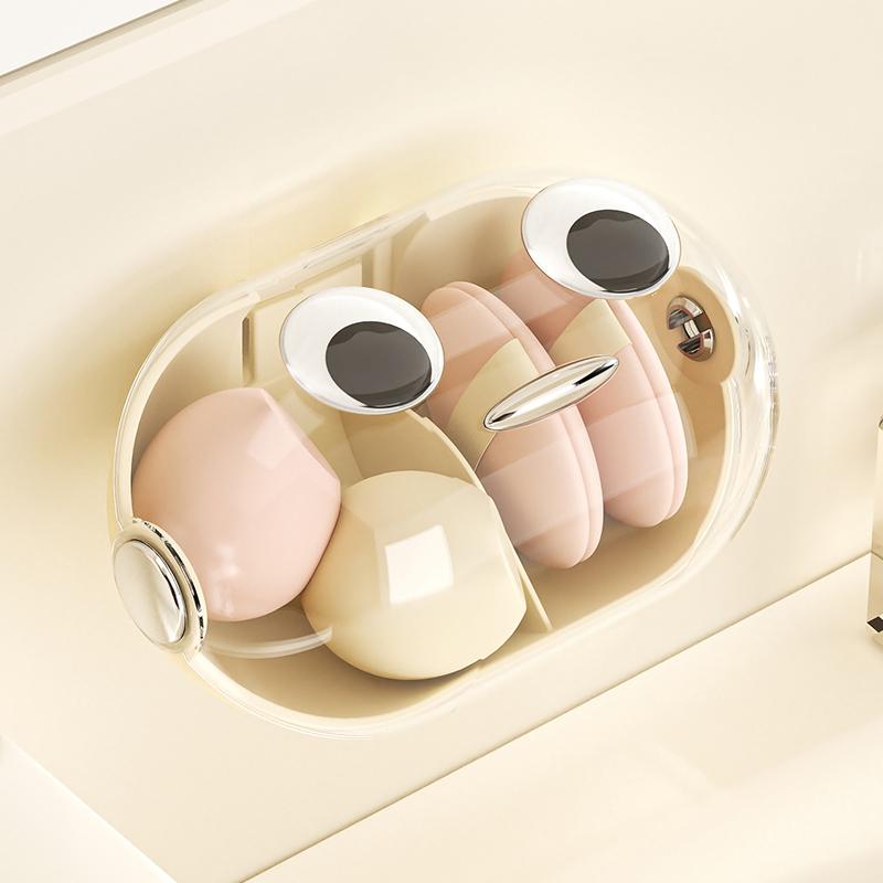 Cosmetic storage box Household wall hanging perforation-free sealing dust proof multi-functional powder puff beauty egg storage