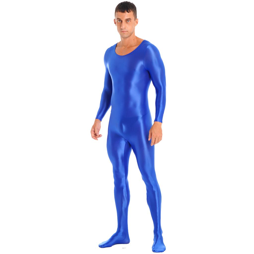 Herren Glatter Unifarbener Langarm Rundhals Bodystocking Nachtwäsche Body