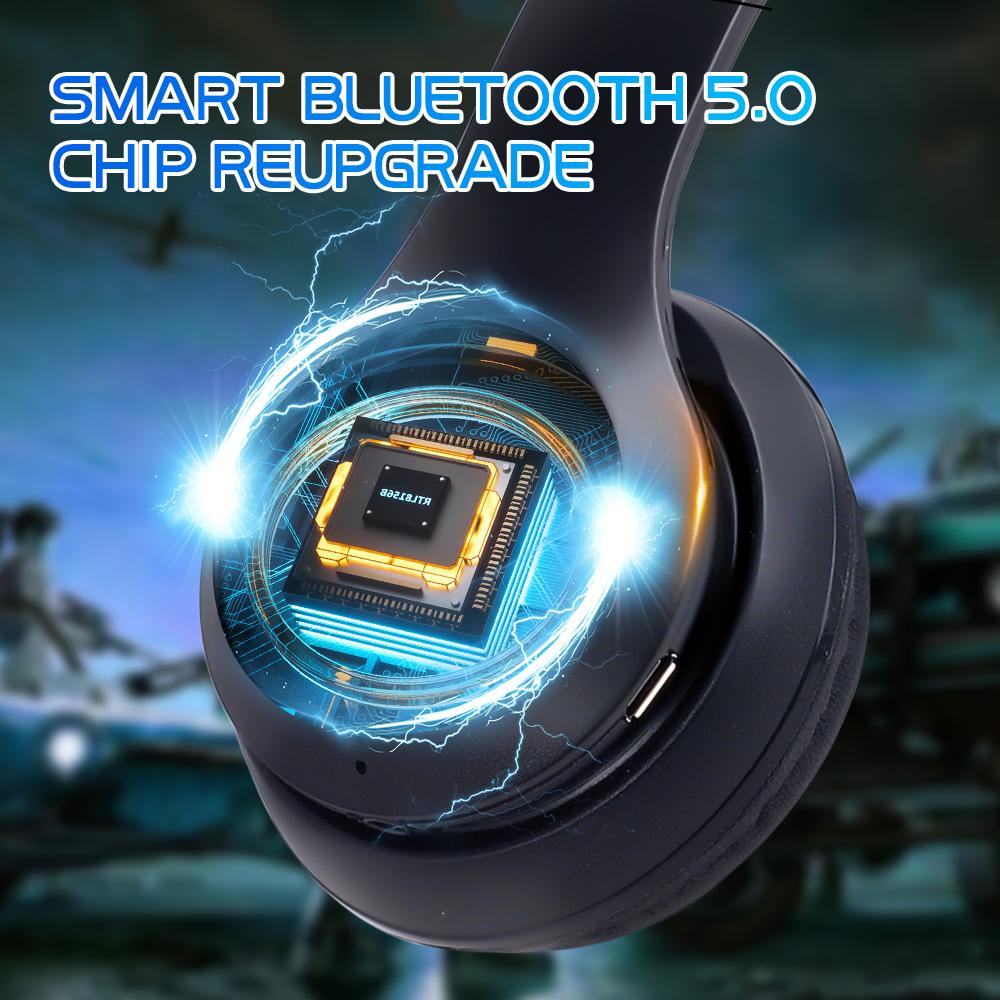 Bluetooth 5.0 Headsets Trådløse Spillhodetelefoner Dobbelmodus Trådløse Øretelefoner Støyreduksjon Musikkhodetelefoner Støtter SD-kort med Mikrofon