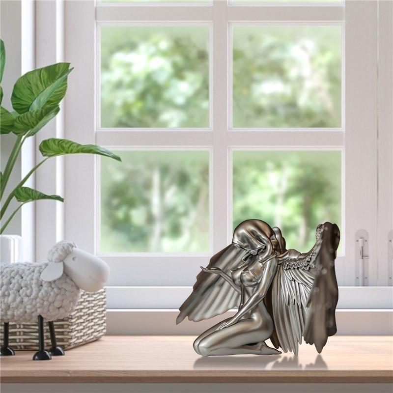 3D Статуя Ангела Искусство Ангел Женщина Женщина Крылья Коленопреклоненный Плащ Шляпа — фото 6