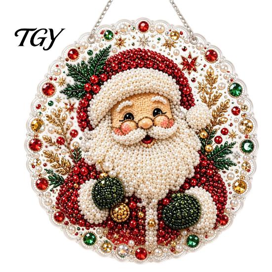 Indoor Outdoor Hanging Ornaments Christmas Acrylic Tree Ornament, Faux Pearl Art DIY Painting Holiday Party Supplies Suncatcher, 20cm Glowing