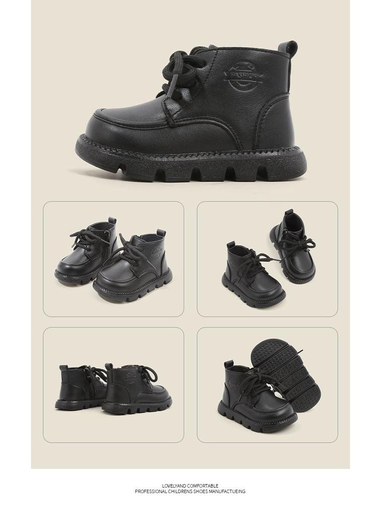 Fluffy Toddler Martin Boots - Yellow Cotton Leather Shoes for Baby Boys and Girls (Autumn/Winter)