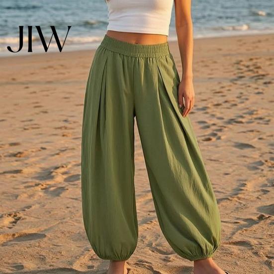 High Waisted Pants Women Wide Leg Barrel Pants, Casual Balloon Relaxed Fit Trousers, Solid Color Pleated Baggy Palazzo