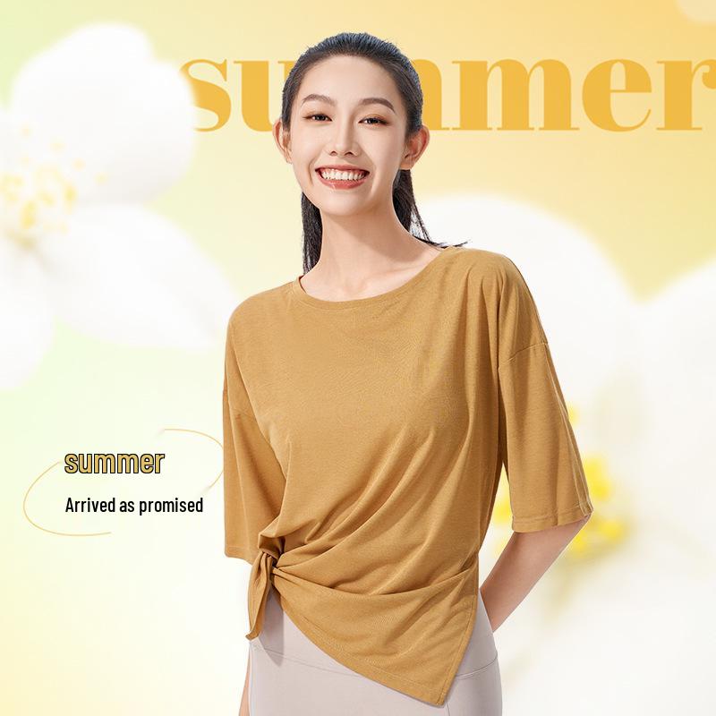 

Lightweight Slim-Fit Yoga and Running Short-Sleeve T-Shirt for Women Large хакі