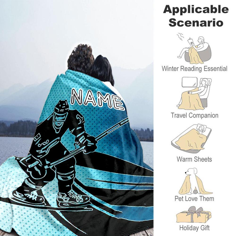 Blue Hockey88 Personalized Name Blanket Multi-purpose Customizable Blanket Soft & Cozy Suitable for Home Decor Living Room Couch Office Chair