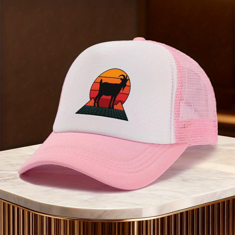 Goat Silhouette Vintage Retro Sunset Trucker Hat Mesh Baseball Cap Unisex Casual Outdoor Adult