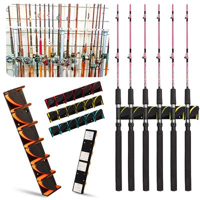Wall Mount Fishing Rod Rack Fishing Rod Storage Rack Holds Up To 6 Rods Vertical Fishing Rod Holder for Garage Storage