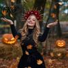 Seasonal Festive Headwear Halloween Floral Headband, Handmade 3D Shape Widened Fit Comfortable Headband Hair Hoop, Non-Slip with Pumpkin Witch