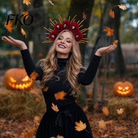 Seasonal Festive Headwear Halloween Floral Headband, Handmade 3D Shape Widened Fit Comfortable Headband Hair Hoop, Non-Slip with Pumpkin Witch