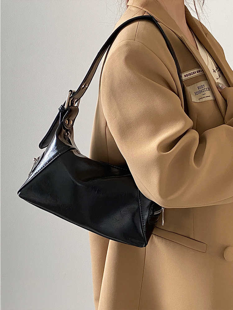 Vintage Y2K Women's Underarm Bags Pu Leather Hot Girls Shoulder Bag Casual Portable Female Tote Purse Crossbody Bag Handbags