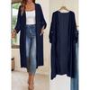 Women's Open Front Long Sleeve Maxi Cardigan Loose Solid Polyester Lightweight Cover Up Long Duster Outerwear With Side Pockets