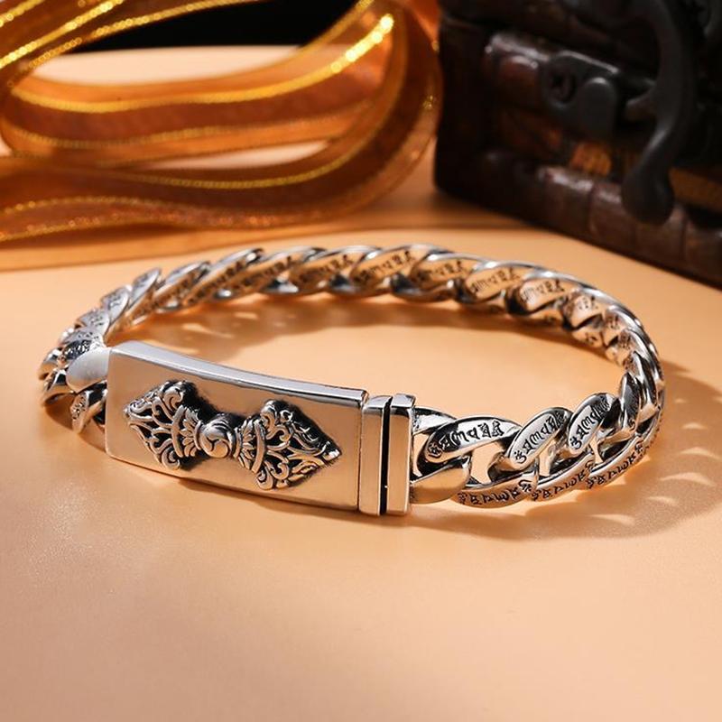Preț de fabrică S925 Silver Vajry Pestle Brățară cubaneză 18 /20 /22cm Retro șase caractere Mantra Latch Lanț Trend Bărbați Bijuterii Cadou